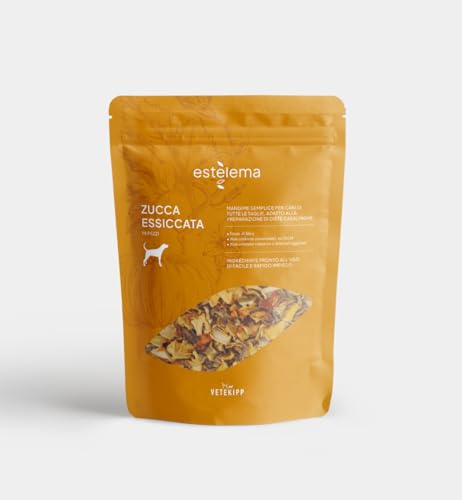 Estèlema – Zucca disidratata a pezzi per cani 400 g – 100% naturale, senza additivi – Snack sano BARF – Doypack richiudibile