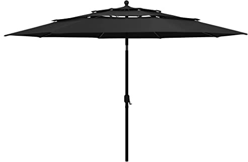 INLIFE Parasol de Jardin à 3 Niveaux avec mât en Aluminium Noir 3,5 m