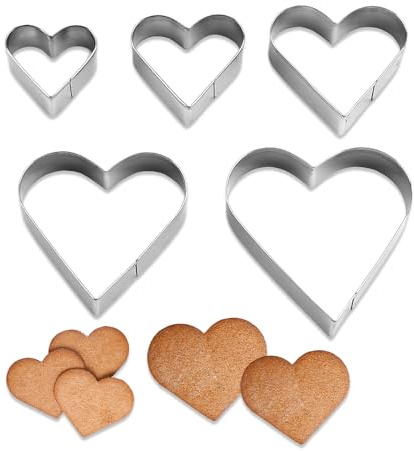 5 unidades de moldes de corazón de acero inoxidable, moldes para galletas, grandes, pequeños corazones, moldes para galletas con corazones, moldes para galletas, brownie, frutas, sándwiches