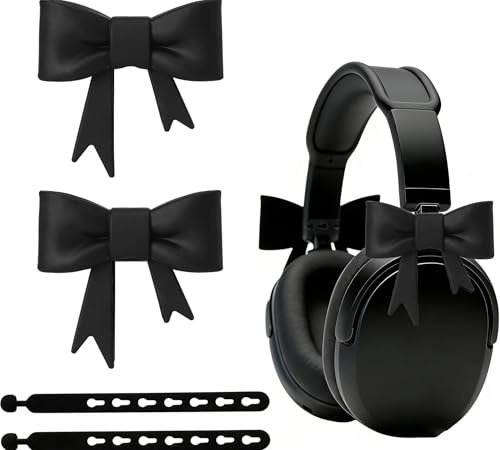 HIUSITY Silicone Bow Headphone Accessories Black 3D Cute Bows Decor Girls Gaming Headphone Attachment Christmas Gamer Gift for Her Women Gamers Streamers Y2K Aesthetic Headset Decoration-2Pack