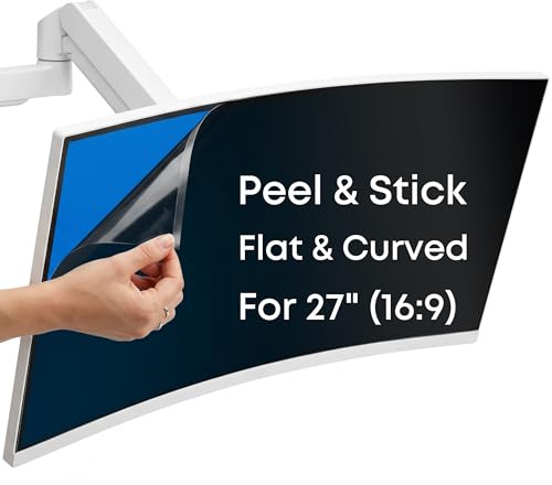infoWall 27 Inch Computer Monitor Privacy Screen (16:9), Pre-Installed Top & Bottom Gel Strips, Flat & Curved Monitor Privacy Screen for Computer Monitor, Anti-Glare Filter, 1 Pack