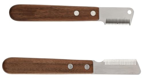 YARNOW Juego de 2 Herramientas manuales para el Cuidado del Pelaje de Perros: Cuchillo para deslanar y cardar el Pelo, con Mango de Madera y Hoja de Acero Inoxidable para pelajes Gruesos.