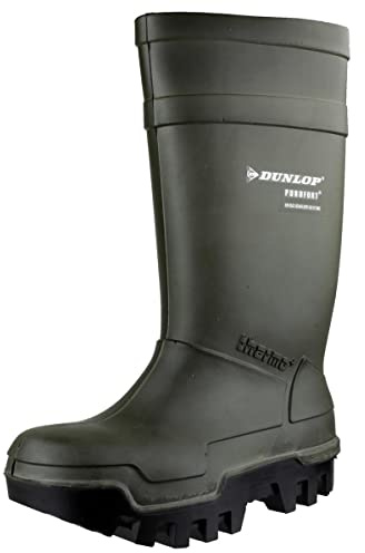 DUNLOP Purofort Thermo+ Bottes de sécurité hommes et femmes - Bottes d'hiver – Embout en acier - Imperméable - Isolé - Legér - Doublées - Résistant aux produits chimiques – Vert/Noir – Pointures 46