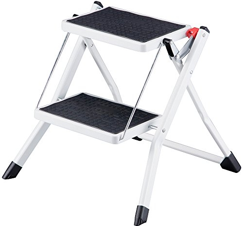 Home Vida 2 Step Ladder Compact, Heavy Duty Steel, Portable Folding, Anti-Slip Mat, Home, Kitchen, DIY, Gardening Step Ladder, 150kg Max Capacity