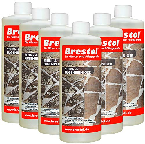 Per pietra & Detergente (6 x 1000ml) Fugen – -- Grigio pietra detergente verde belagsent Inoltre RIMUOVI alghe RIMUOVI lichene muschio, alghicida algenex – -Original Brestol