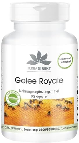 Royal Jelly Extract 4:1 from 2000mg Royal Jelly, Without Silicon Dioxide, 90 Capsules | HERBADIREKT by Warnke Vitalstoffe - German Pharmacy Quality