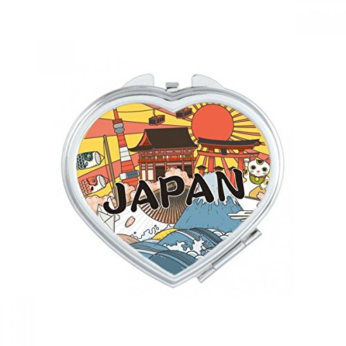 DIYthinker Japanese Traditional Edo Kulturhaus Herz Compact Make-up Taschenspiegel Tragbare Nette kleine Hand Spiegel Geschenk Mehrfarbig