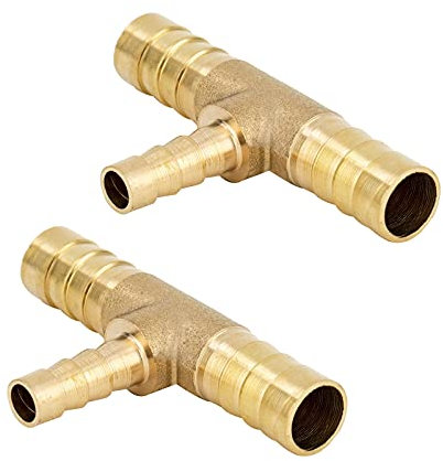 Yoebor Brass Reducer Hose Barb Tee 3/8 x 5/16 x 3/8 Barbed T-fitting 2pc