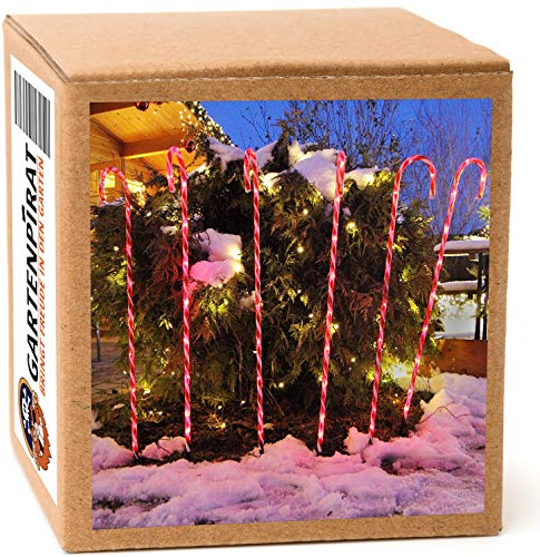 Gartenpirat Weihnachtsdeko außen Figuren Zuckerstangen – 100 cm – LED-Lichterkette außen mit 6 Leuchtstäben & Erdspieß – Mit Timer und Blink-Programmen – Energieeffizient - Gartenstab 6er Set