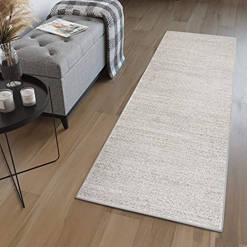 TAPISO Sari Teppich Läufer Flur Hellgrau Meterware Modern Kurzflor Küche Wohnzimmer Schlafzimmer Korridor Brücke nach Maß ÖKOTEX 100 x 300 cm