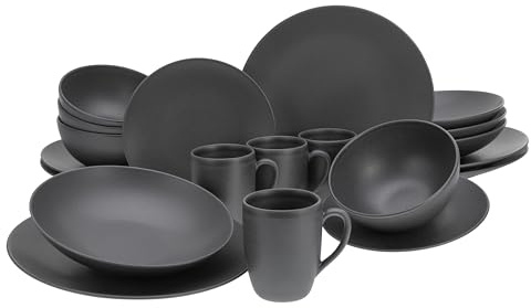 CreaTable, 23146, série SOFT TOUCH BLACK, service de table, service combiné 20 pièces