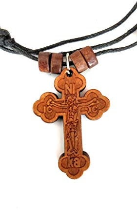 Iconsgr Christlich-orthodoxe religiöse Anhänger Halskette mit Holzkreuz / 65