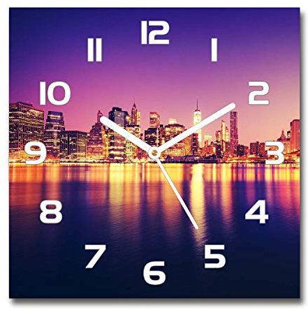 Tulup Glasuhr - 30x30cm - weißen Zeigern - Wanduhr Wandkunst Bild Gehärtetem Glas Uhr Echtglas Küche Wohnzimmer - Manhattan New York
