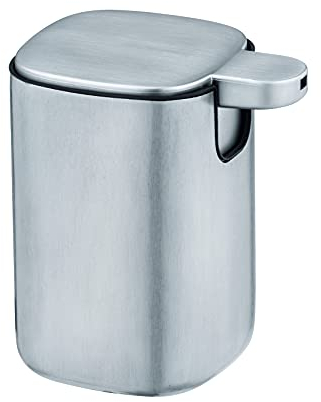 WENKO Distributeur de Savon Alassio, Distributeur de Savon Rechargeable pour la Salle de Bain, Distributeur de désinfectant en Acier INOX satiné, 230 ML, 9,3x39,2x9,3cm, Argent Mat