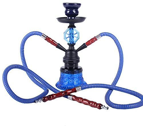 chicha Petit 11 Pouces Portable Fait Main Chicha Verre D'eau Ensemble de Narguilé avec 2 Tuyaux Ensemble de Fumer (Color : Blue)