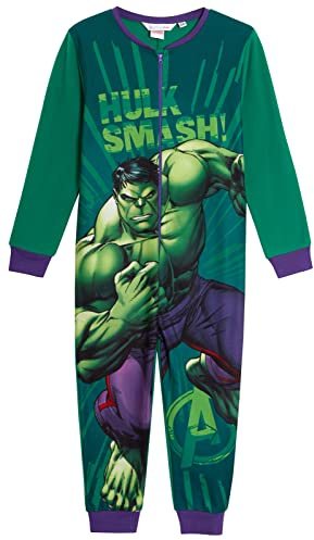 Marvel The Incredible Hulk - Pyjama en polaire pour enfants, pyjama tout en un, pyjama pour enfants, avec fermeture éclair, vêtements de nuit, vert, 3-4 ans