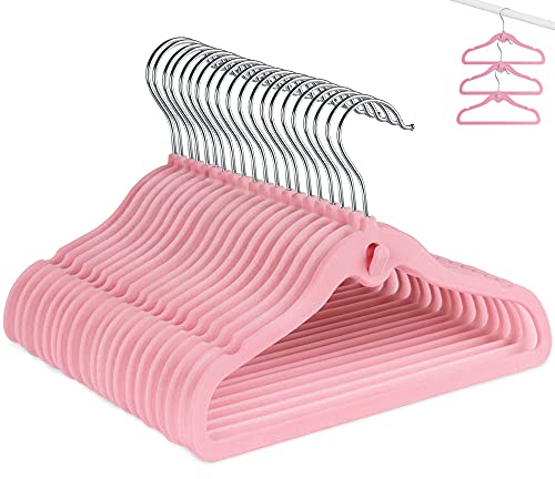Hengsong Samt Baby Kleiderbügel Set, 120 PCs Baby Kleiderbügel und 32 PCs Baby Kleiderschrank Teiler, Kinderbügel mit Extra-Haken, Platzsparend, rutschfest, für Kleiderschrank Schrank Kleidung, Rosa