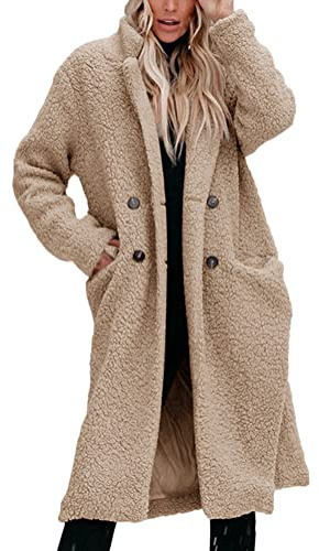 Onsoyours Damen Winterjacke Revers Parka Elegant Trenchcoat Mantel Oversize Plüschjacke Plüschmantel Teddy Fleece Jacke Lang Cardigan Outwear Coat Übergangsjacke