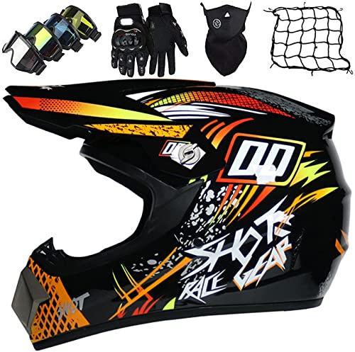 Casco Motocross, Casco da Motocross Set con Occhiali Guanti Face Mask Rete Del Casco, per Bambini E Adulti, casco da Motociclista AVT MX Integrale per Downhill Offroad Enduro -Certificato ECE (M-XL)