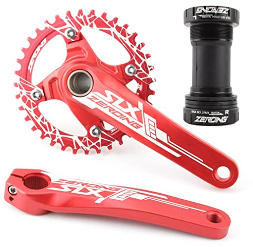 QHIYRZE MTB-Kurbelgarnitur 104/64 BCD 170mm Mountainbike Kurbelarm-Satz Einzelne Scheibe Kettenblatt Mit Schmaler Breite 32Z 34Z 36Z 38Z Aluminium-Legierung Kurbelgarnitur Mit Tretlager(Red,36T)