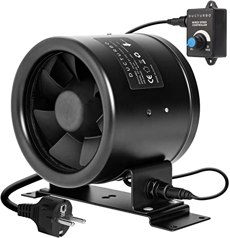 DUCTURBO Extractor de Aire 125mm, max 280m³/h En Línea Ventilador Extractor de Conducto Ventilador de Potente Extracción con ontrolador de velocidad variable