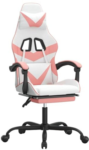 vidaXL Gaming Stuhl mit Fußstütze Drehbar Chefsessel Bürostuhl Drehstuhl Sportsitz Bürosessel Schreibtischstuhl Computerstuhl Weiß Rosa Kunstleder