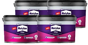 Metylan Vlies Fertigkleister, feuchtigkeitsbeständiger Tapetenkleister für Vliestapeten, Kleister zum einfachen Tapezieren, 4x3kg
