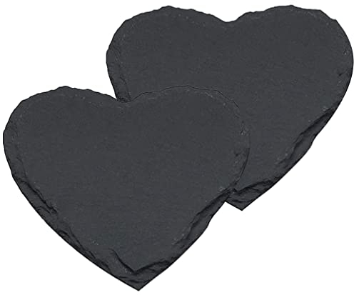 2 taglieri in ardesia a forma di cuore in ardesia naturale, per formaggi, salumi, piatti da portata a cuore, per carne, formaggio, sushi, pane, antipasti, 20,3 cm