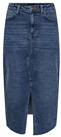 Pieces Noos Exp Falda Vaquera para Mujer Pcjessie HW Denim Midi, Medio De Mezclilla Azul, XL