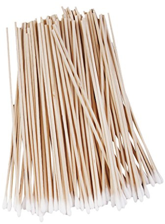 Tiuimk Wattestäbchen mit stabilem, extra langem Birkenholzgriff, 15,2 cm, ideal zum Reinigen, Make-up, Basteln und mehr, 100 % reine Baumwolle, Weiß, 2 Stück