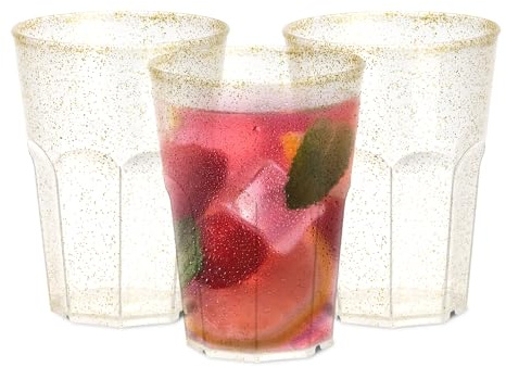 TUNDRA - Lot de 40 Gobelets en Plastique RÉUTILISABLES 35 cl., INCASSABLES | Verres Cocktail Plastique à PAILLETTES DORÉES | MADE IN ITALY | Sans BPA, Lavables au Lave-Vaisselle - Spritz, Biere, Granité