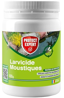 PROTECT EXPERT Larvicide Moustiques - 100g - Mini Granulés - Lutte Contre Le Développement Des larves De Moustiques - Protection Longue Durée - Efficace Contre Le Moustique Tigre LVGRA100N