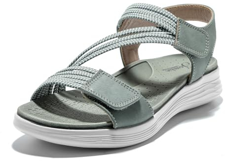 JOMIX Sandali Donna Comodi Estivi con Strappo Plantare Ortopedico Morbido Chiusura Regolabile Scarpe Anziani Ergonomico Leggeri Traspiranti da Passeggio Camminata SD9293 Verde 39