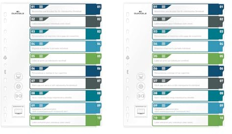 Durable Register 1-10, A4+ hoch, beschriftbares Indexblatt, 100% recycelbar, mehrfarbig, 679527 (Packung mit 2)
