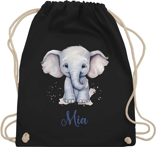 Turnbeutel Rucksack - Zootiere - Elefant Dickhäuter Grauer Riese Rüsseltier - Unisize - Schwarz - tasche für kita elefanten geschenke name beutel und elefantenmotiv sportbeutel junge elephant