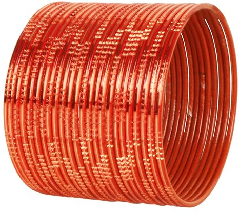 Touchstone Indische Bollywood Choice, handgefertigte, vorbildliche, geschälte tiefe Oberfläche, Vintage, strukturiert, orange, intelligenter Designer-Schmuck, Armreif, Armbänder, Set mit 24 Stück. Für