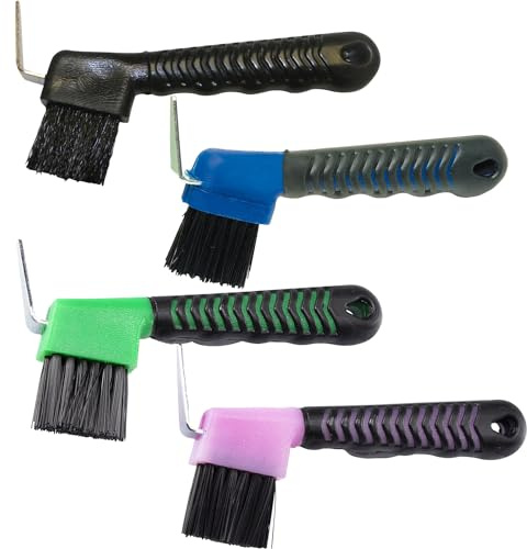 Bohue 4Pcs Horse Hoof Pick Brushes Stiff Bristled Brush with Soft Touch Rubber Handle Portable Hoof Pick Hoof Cleaner for Horses and Goat