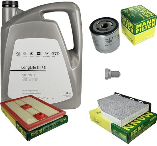 Inspektionspaket Wartungspaket Filterset mit 5 L 0W-30 Motoröl LongLife 3 FE, Ölfilter Luftfilter Innenraumfilter (Aktivkohle) Ölablassschraube