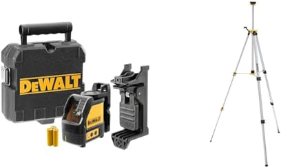 Dewalt Kreuzlinienlaser DW088CG (Grüner Laser, Laserklasse 2, selbstnivellierenden & DE0881T-XJ Stativ Aluminium ¼, Schwarz/Gelb