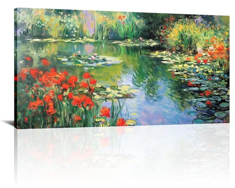 IKDZCM Großer Leinwand-Kunstdruck, Claude Monet-Gemälde, Gartenbild, Leinwandkunstwerk, beeindruckende Garten-Wandkunst für Heimdekoration, 50x102cm(20x40in) mit Rahmen