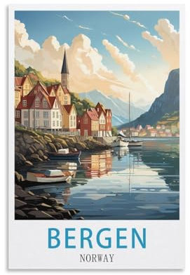 LHJOIUN Poster de voyage vintage Bergen Norvège 20 x 30 cm Art moderne pour salon, chambre à coucher