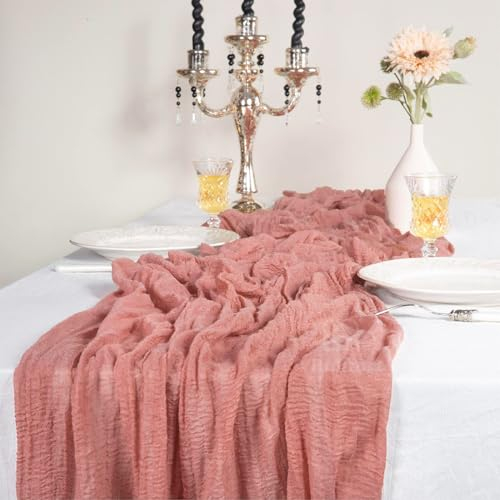Chemins de Table en étamine Rose foncé, 90 x 300cm Gaze Translucide Rustique, Décoration de Table de Mariage Nappe, Chemin de Table Boho, Baptême Décoration de Table