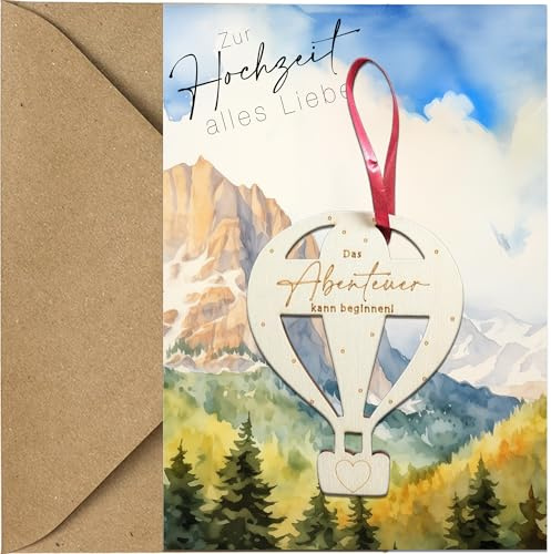 Das Abenteuer kann beginnen Rustikaler Holzanhänger auf Einer Hochzeitskarte.