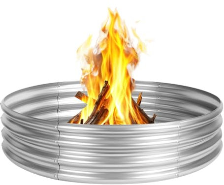 Jotesnew 122 cm Lagerfeuerring, verzinkter Feuerring für Außenfeuer, Holzfeuerstelle, robuste Stahl-Feuerstelle im Boden für Hinterhof, Camping, Lagerfeuer, 10,2 x 1,2 x 30,5 cm