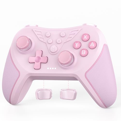 LATEC Manette pour Switch, Manette Sans Fil Compatible avec Switch Lite/Oled,TURBO/Programmation Macro/Vibraton Réglable/6 Axes Gyroscope/Capture d'écran-Rosa