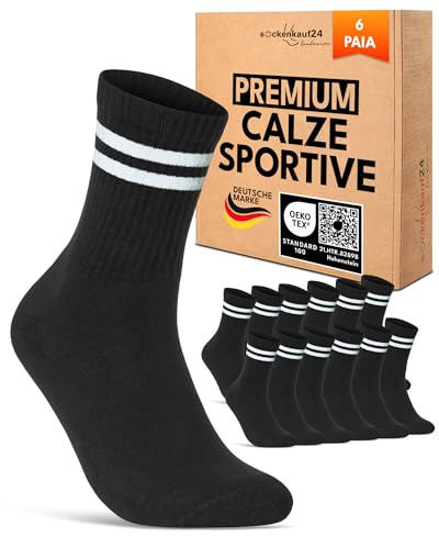 sockenkauf24 Calcetines Deportivos Mujer Tenis Performance Crew Socks 6 Pares Acolchados Transpirables Estilo Retro 70107T (Negro Rayas 35-38)