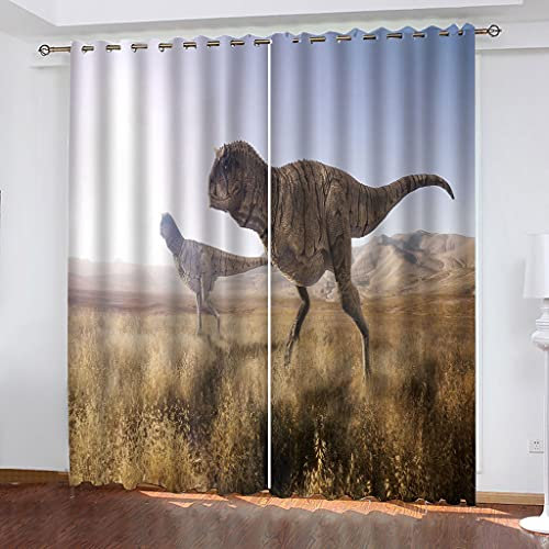 Blickdichte Vorhänge Mit Motiv 3D Graslandtiere, Dinosaurier Kinder Gardinen Blickdicht Ösen Gardine Thermo 280x160 Cm Schlafzimmer Kinderzimmer Vorhänge Dekoratives Muster, Verdunklungsvorhänge