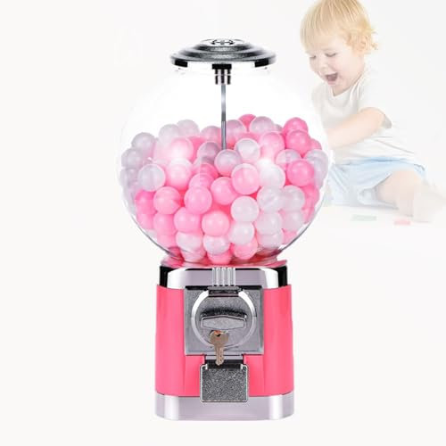 URJWAN Vending Machine,Gumball Machine,Big Bubble Gumball Candy Dispenser Machine,1.26in Ball Bulk with 2 Keys,Classic Bubble Capsule Toys Candy Dispenser,for Home Game Stores Retail Stores,Pink