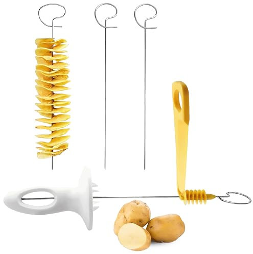 MYLUXY Spiralschneider Kartoffel Spiralenschneider – 4er Set Kartoffel Twister Spiralschneider Edelstahl, Manuell für Kartoffeln, Gemüse, Obst, Tornado Chips, Gemüsespiralen, Grillgemüse