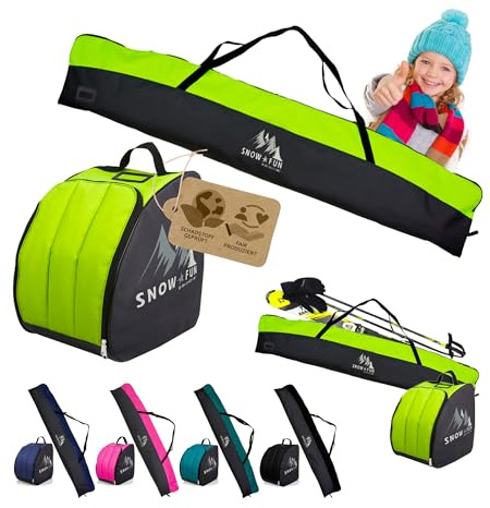 Set da sci per bambini [borsa da sci + borsa da sci per bambini] zaino per barche, casco da sci, per bambini, borsa da sci per bambini (nero/verde chiaro, 145 cm)